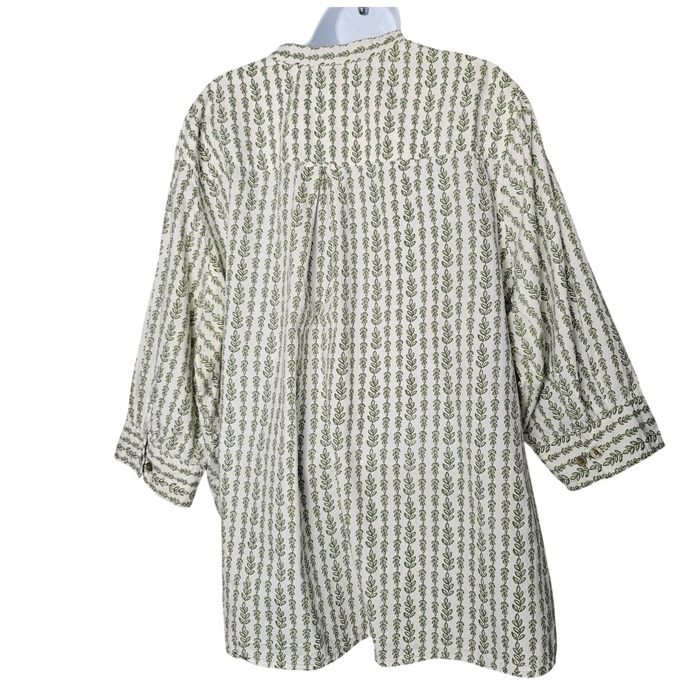 Blair Pintuck Blouse Women 3XL White Green Leaf Print Cotton Button Front Top - Picture 11 of 12